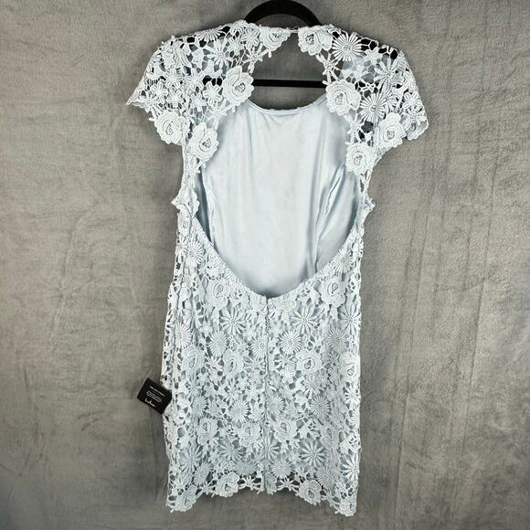 Lulus Dress Womens Large Light Blue Lace Romance Language Open Back Whimsy Party - Picture 7 of 13